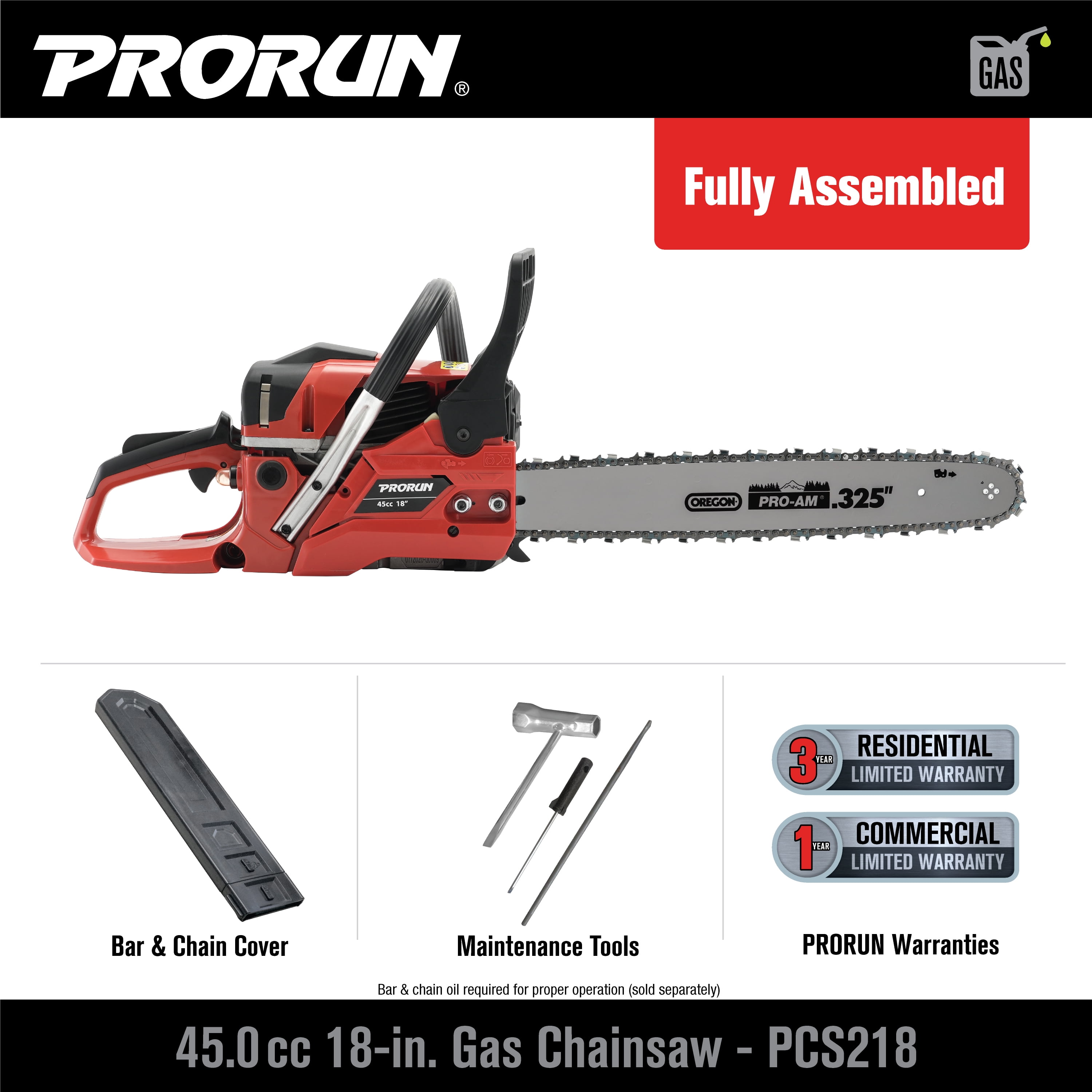 PRORUN 45.0cc 18-in. Gas-Powered 2-Cycle Chainsaw