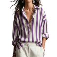 thumbnail image 2 of IMENGL Long Sleeve Shirts for Women Casual Striped V Neck Loose Fit Blouses Collared Clothes T-Shirt Soft Women's Basic Tee Long Sleeve Tops,Purple, 2 of 6