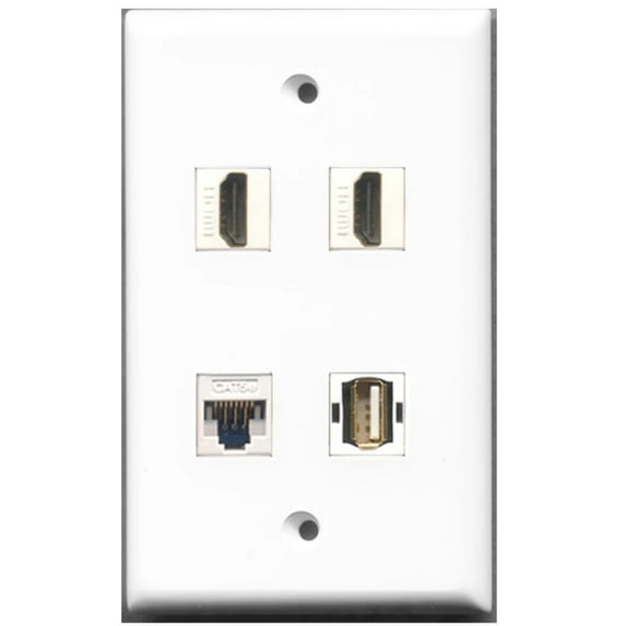 Ultra Spec Cables 2 Port HDMI 1 Port USB A-A 1 Port Cat5e Ethernet Wall Plate
