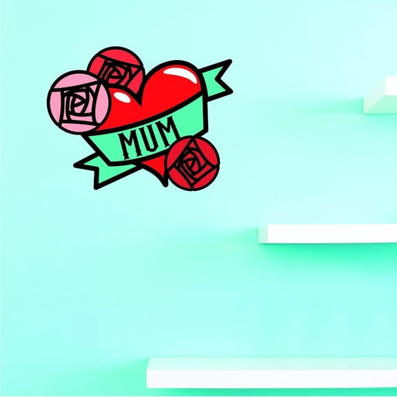 Custom Decals Mum Heart And Flowers Wall Art Size: 18 X 18 Inches Color: Multi