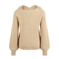 thumbnail image 4 of Oksale Sexy Criss Cross Neck Sweaters for Women Trendy Cold Shoulder Knit Sweater Loose Long Sleeve Jumpers Slouchy Pullover Tops Khaki L, 4 of 5