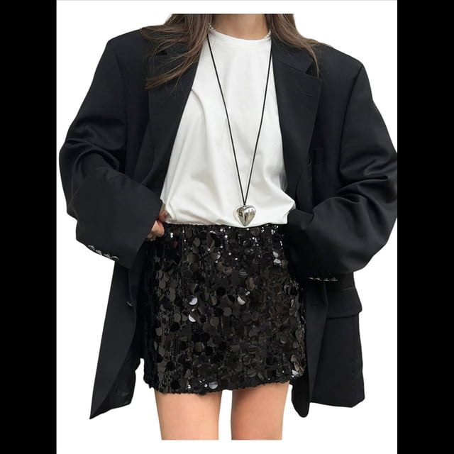 Minifalda de Lentejuelas para Mujer, Elástica, Ajustada, para Salir de Noche, Fiestas y Clubes, con Brillo Negro M