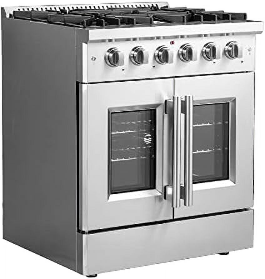 Forno Galiano 30-Inch Freestanding French Door Gas Range, 4 Burners, Convection Oven, Energy Efficient