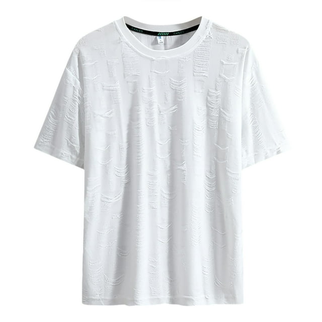 Hiiyo Men's Distressed Ripped T-Shirt Short Sleeve Crew Neck T Shirt Summer Daily Tshirt