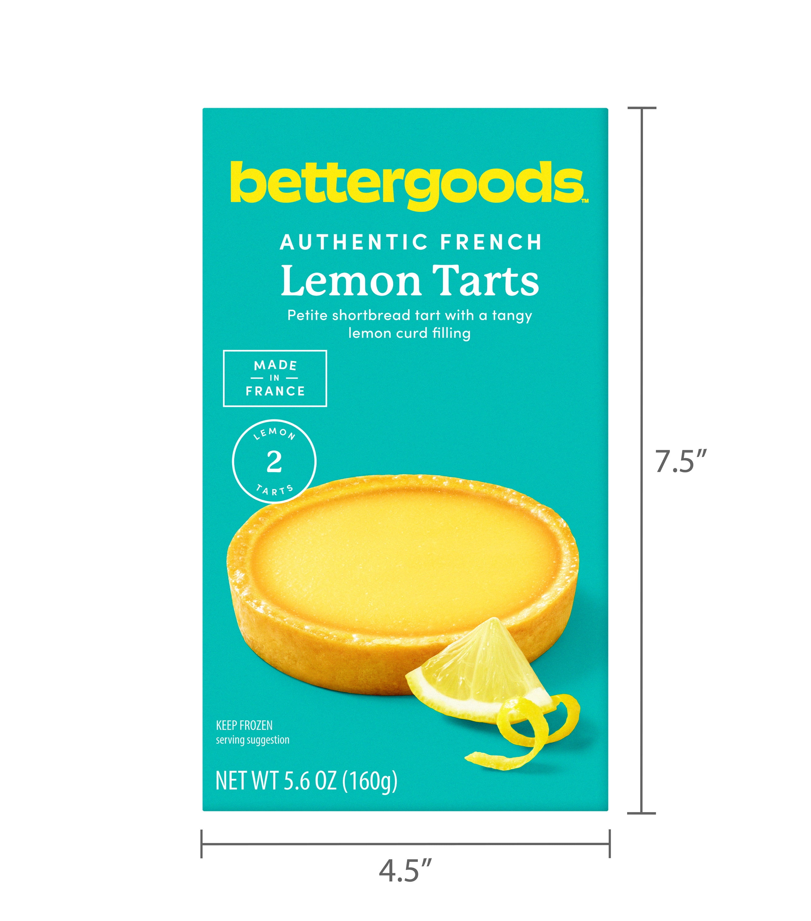 bettergoods Frozen Authentic French Lemon Tarts with Buttery Shortbread Crust, 5.6 oz, 2 Count