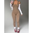 thumbnail image 2 of Women's Seamless Bodycon Workout Jumpsuit, Built-in Bra U Neck Stretch Yoga Sports Outfit Coffee color M, 2 of 6