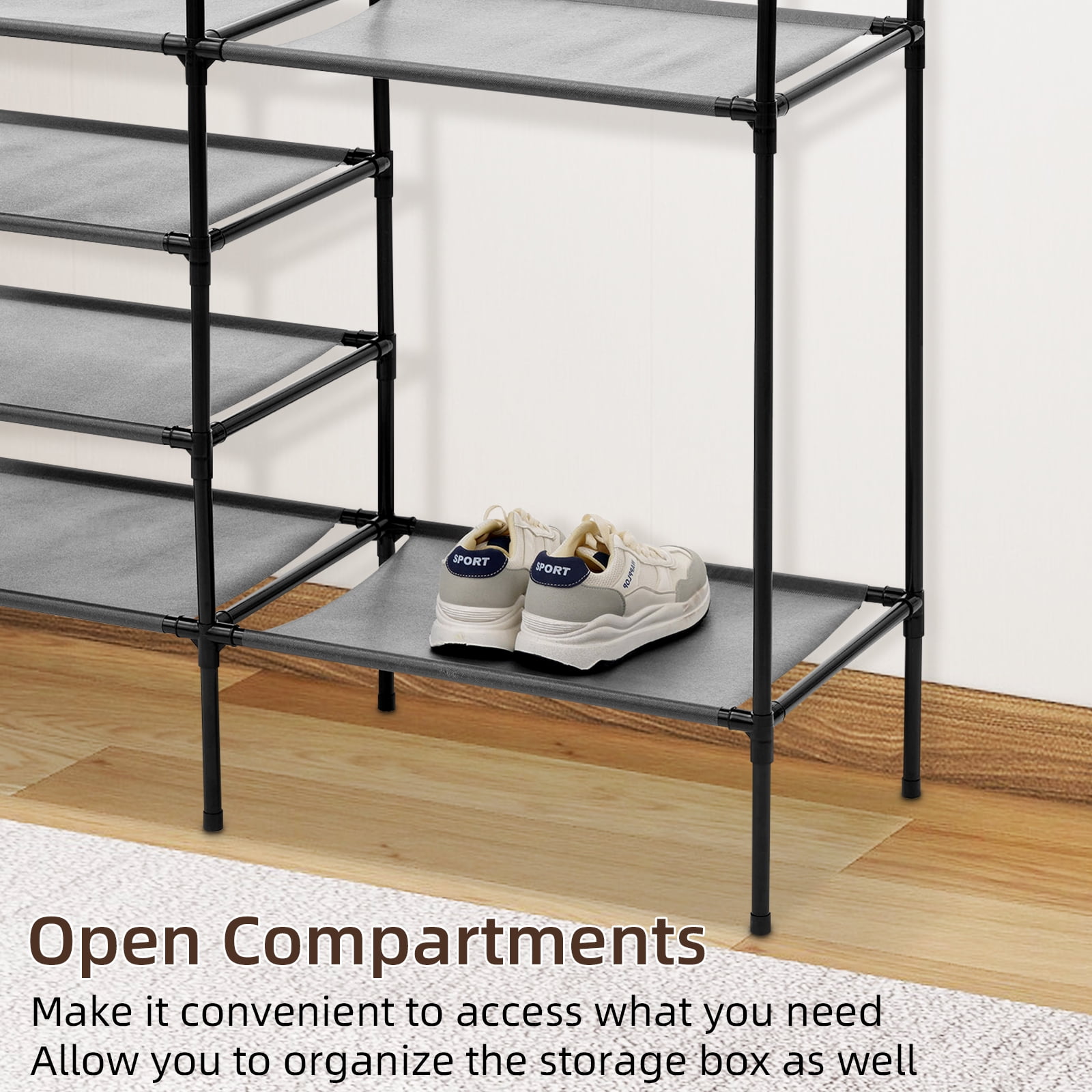 Metal Garment Rack,Hanging Clothes Rack Storage Shelves with 2 Side Hooks,Portable Freestanding Multifunctional Wardrobe Closet
