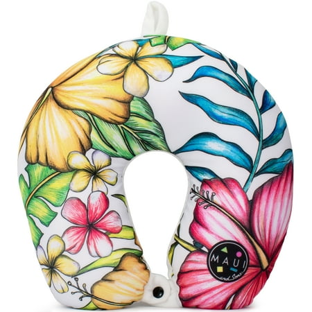 Maui and Sons Extra Soft Microbeads Neck Pillow, Supportive Comfort (Hawaiian Flowers)
