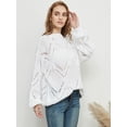 thumbnail image 3 of Women's Long Sleeve Casual Loose Knitted Pullover Sweater, White, Medium, 3 of 5