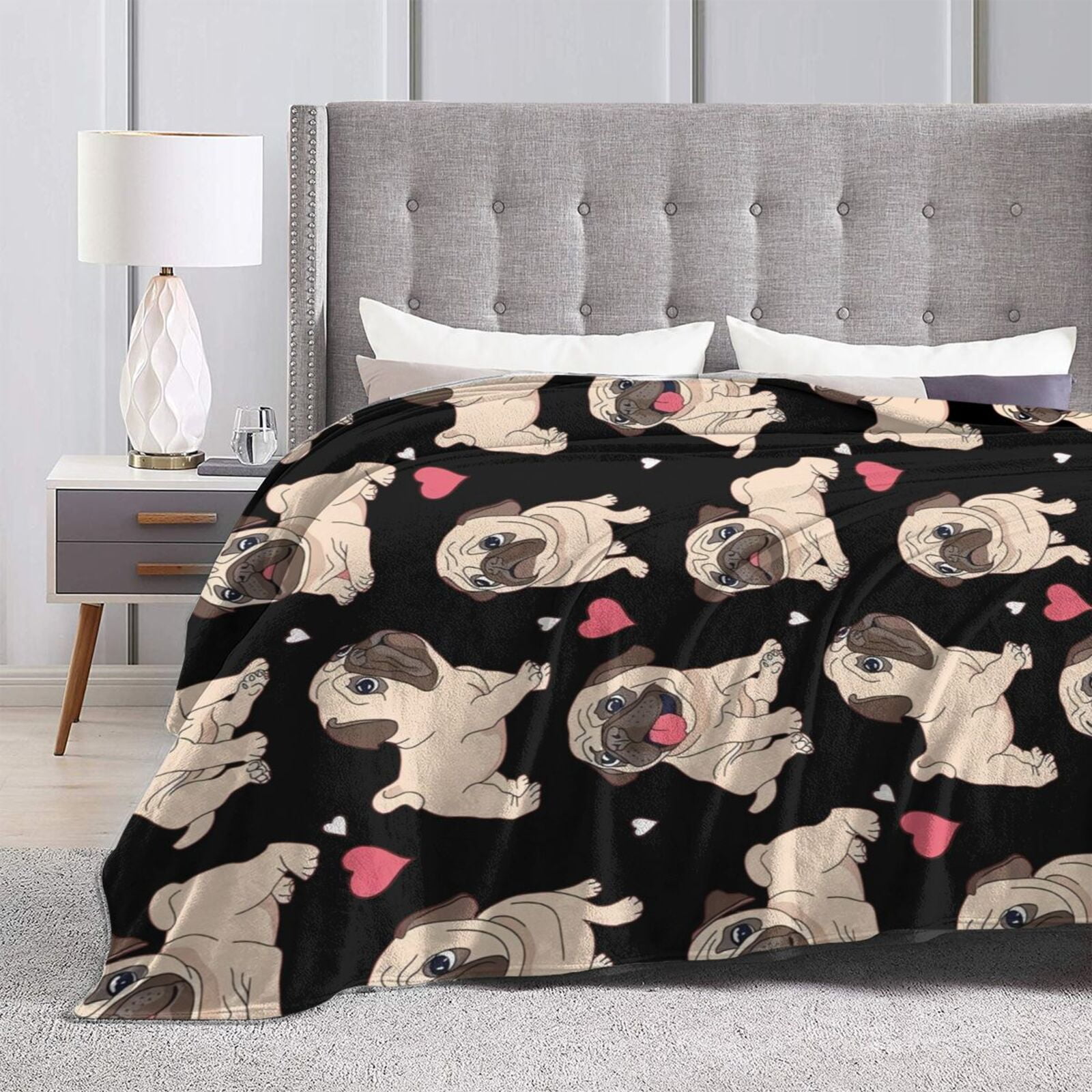 Wijzvio Pug Dog Throw Blanket Soft Fuzzy Fleece Blanket For Couch Bed Living Room Decoration 50"X40"