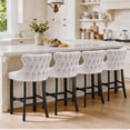 thumbnail image 4 of Bar Stool Set of 4, Legahome 26" Counter Height Bar Stools with Back, Velvet Upholstered Bar Stool with Button Tufted & Wooden Legs, Bar Stools Chair for 35-39" Kitchen Island Counter, Beige, 4 of 10