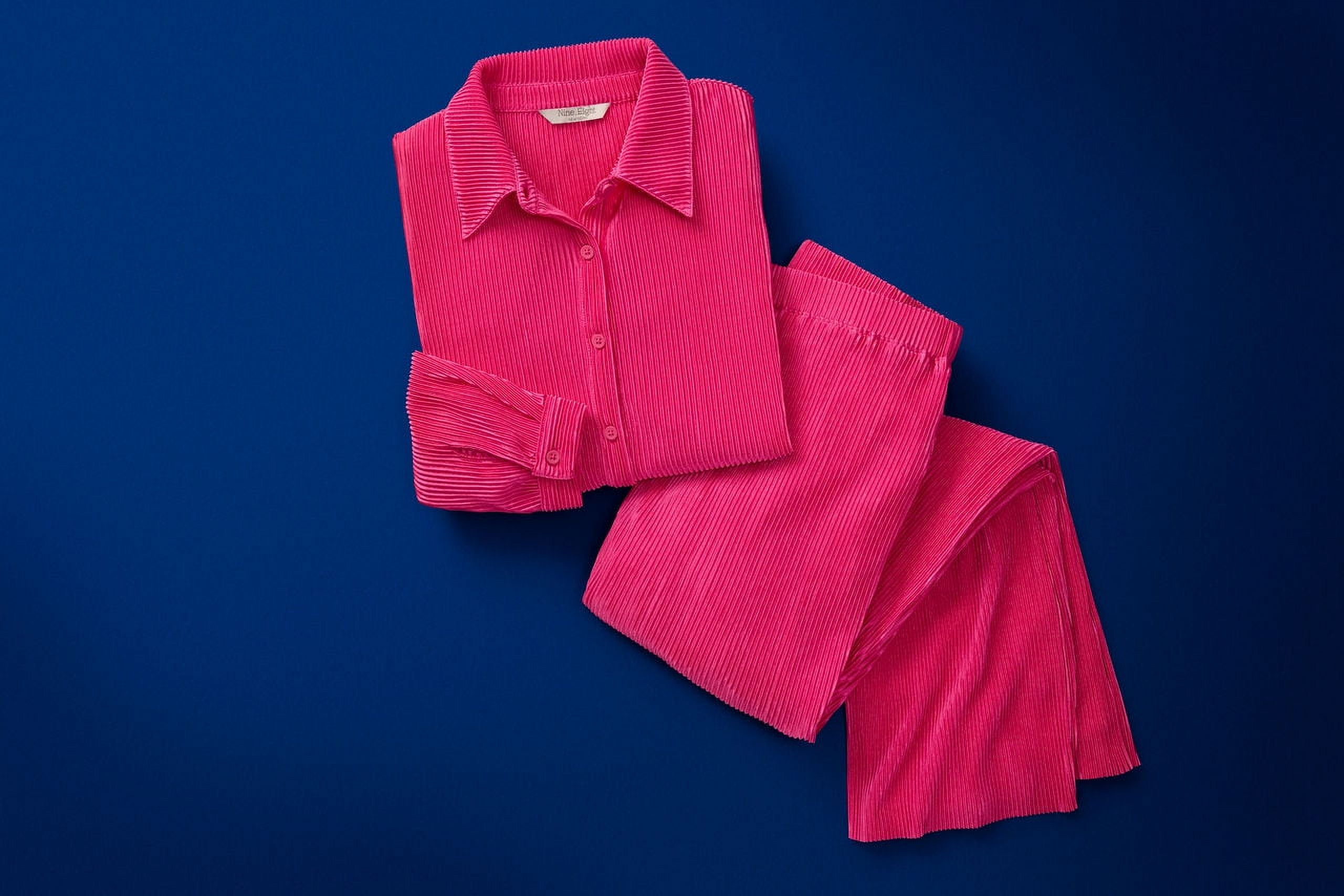 Nine.Eight Women's and Women's Plus Plisse Pleat Shirt and Pants Set, 2-Piece, Sizes XS-4X