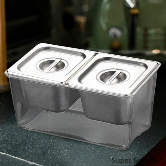 Condiment Server Tray, Chilled Condiment Tray With Ice Chamber, 6 Removable Stainless Steel Containers For BBQ, Party, Milk Tea Shop, Salad Bar, Keep Sauces & Dips Cold