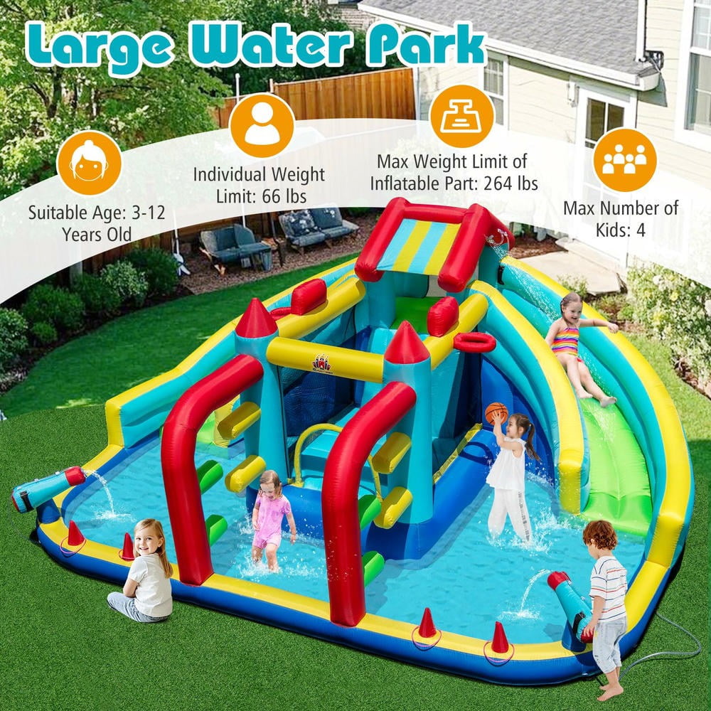 GVN Double Inflatable Water Slide Bouncer with Obstacle Course and Basketball Hoops, Jumping Castle for Outdoor, Kids, Yard, Multicolor