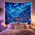 thumbnail image 2 of Aurora Winter Village Under Jagged Mountains, Mystical Illustration for Nature Lovers, Forest Wall Art, Christmas Gift, Tapestry Wall Hanging for Bedroom and Living Room, 2 of 7