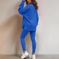 thumbnail image 5 of Women 2 Piece Tracksuit Set Solid Long Sleeve Crew Neck Side Split Top and Skinny Pants Loose Casual Loungewear Outfit for Daily Street Wear Blue, 5 of 7