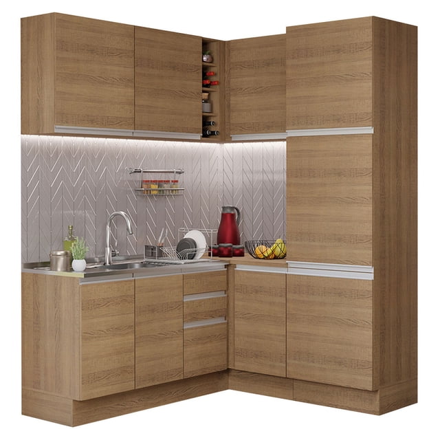 Cocina Integral Esquinera 329cm Marrón Glamy MADESA 01