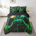 thumbnail image 3 of Erosebridal 7-Piece Gamer Comforter Set, Twin, Gaming Bedding with Neon Glowing Green Geometric Patterns, 3 of 5