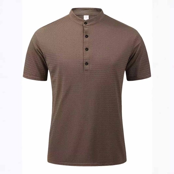 pstuiky camisetas para hombre, Camisa informal de color liso con botones y cuello alto para hombre, versátil, de manga corta camisas casuales para hombre xl