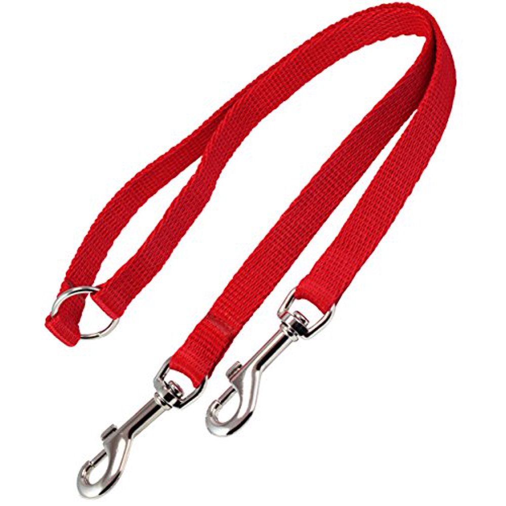 15" Nylon 2Way Double Dog Leash Two Dog Coupler Red 3 Sizes (Small