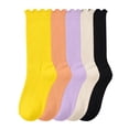 thumbnail image 2 of ZACPNCV 5 Pair Girls Ruffle Socks Cute Frilly Crew Socks for Toddler Kids Breathable Ribbed Knit Ankle Socks School Uniform Socks A-Yellow, 2 of 6