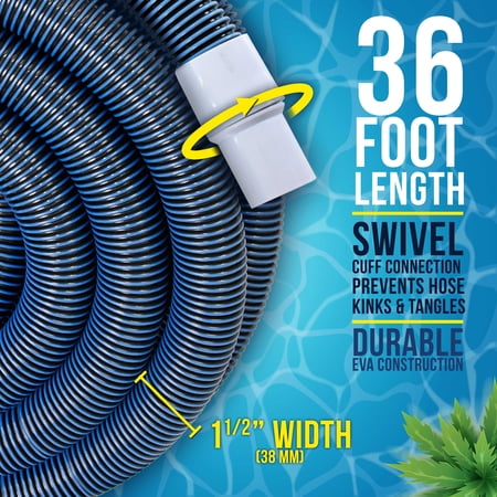 U.S. Pool Supply 1-1/2 x 36 Foot Professional Heavy Duty Spiral Wound Swimming Pool Vacuum Hose with Swivel Cuff