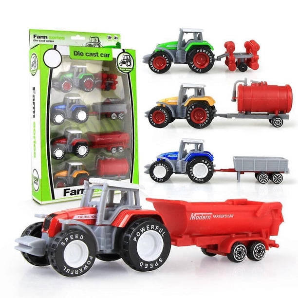 4Pcs/Set Kids Alloy Farm Tractor Model Engineering Car Farm Vehicles Tractors Car Toy for Boys