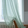 thumbnail image 3 of Crochet Lace Window Curtain Panel with Tassels Semi Sheer Hollow Curtains for Bedroom Living Room, 1 Pane Rod Pocketl, 3 of 6