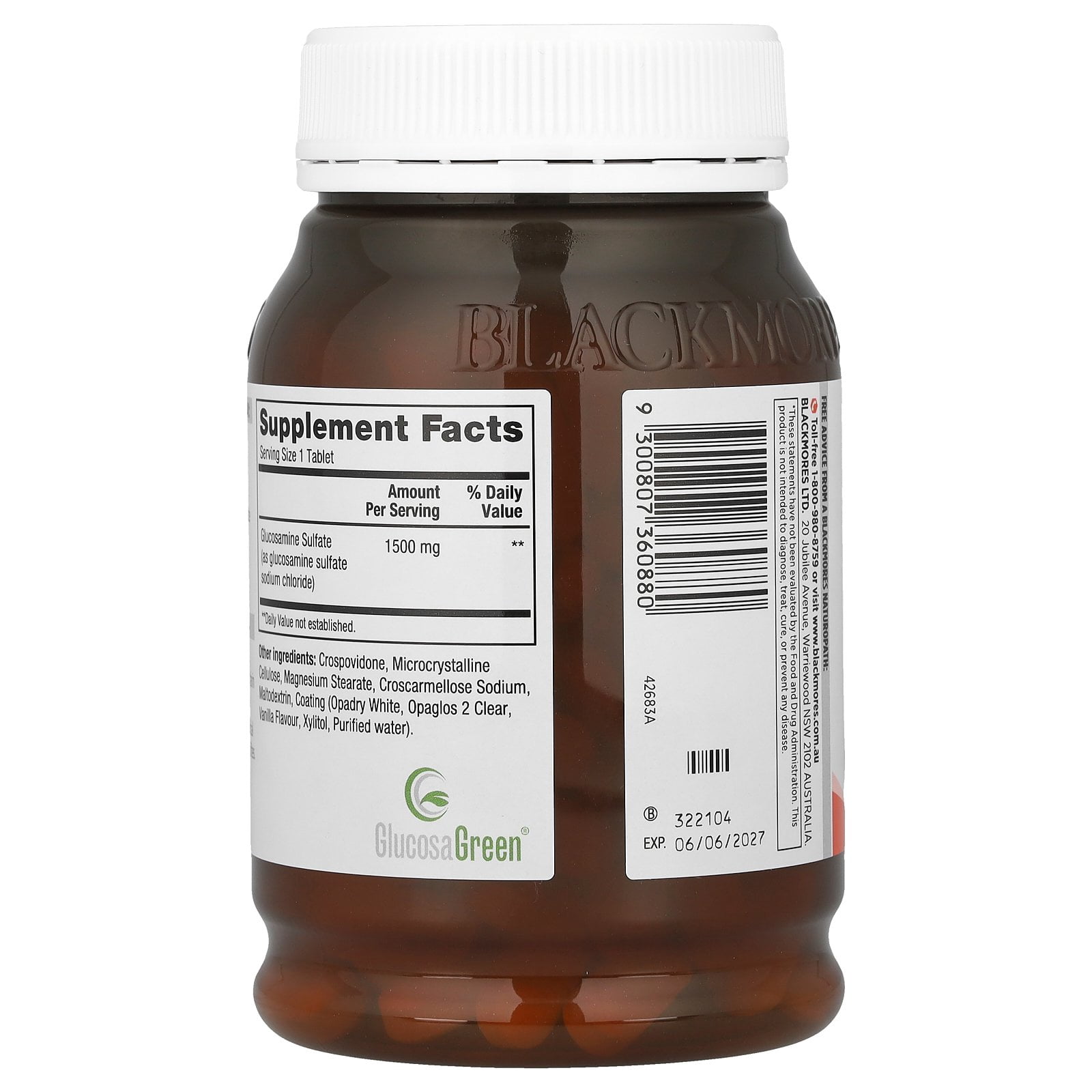 Blackmores Glucosamine Sulfate One-A-Day, Vanilla, 1,500 mg, 180 Tablets
