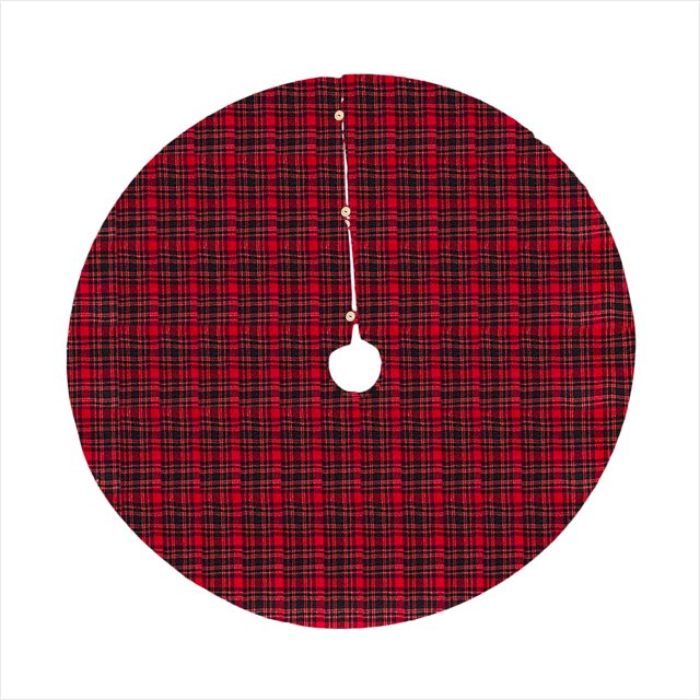 SARO LIFESTYLE Highland Holiday Collection Plaid Design Christmas Tree Skirt, 72", Red