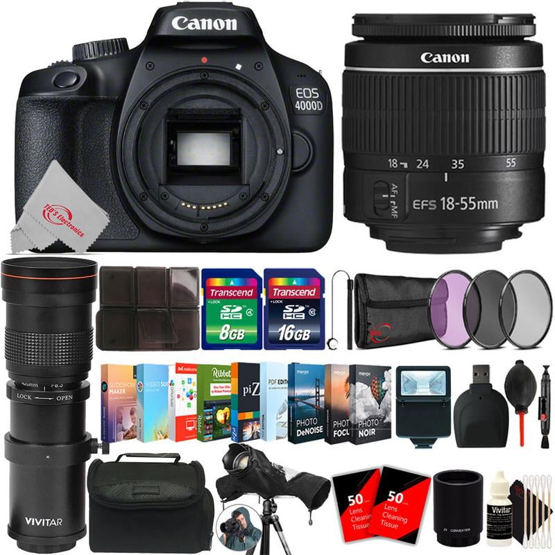 Canon EOS 4000D Rebel T100 18MP DSLR Camera + 18-55mm & 420-800mm 
