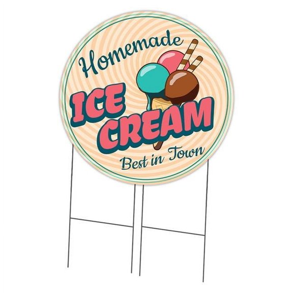 SignMission Corrugated Plastic Sign With Stakes 36" Circular - Farmer's Market Homemade Ice Cream | Coroplast Yard Sign With Stake |  Made in the USA