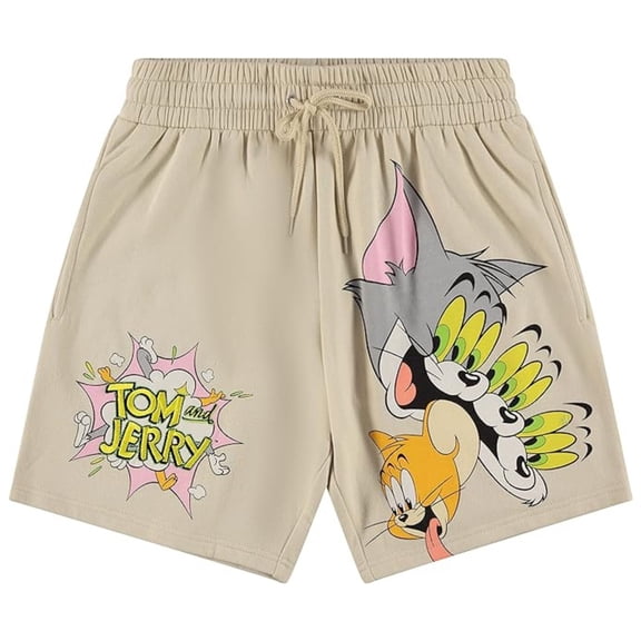 Tom and Jerry Men's Shorts, Graphic Print Casual Cartoon Tom & Jerry Shorts Sand - M