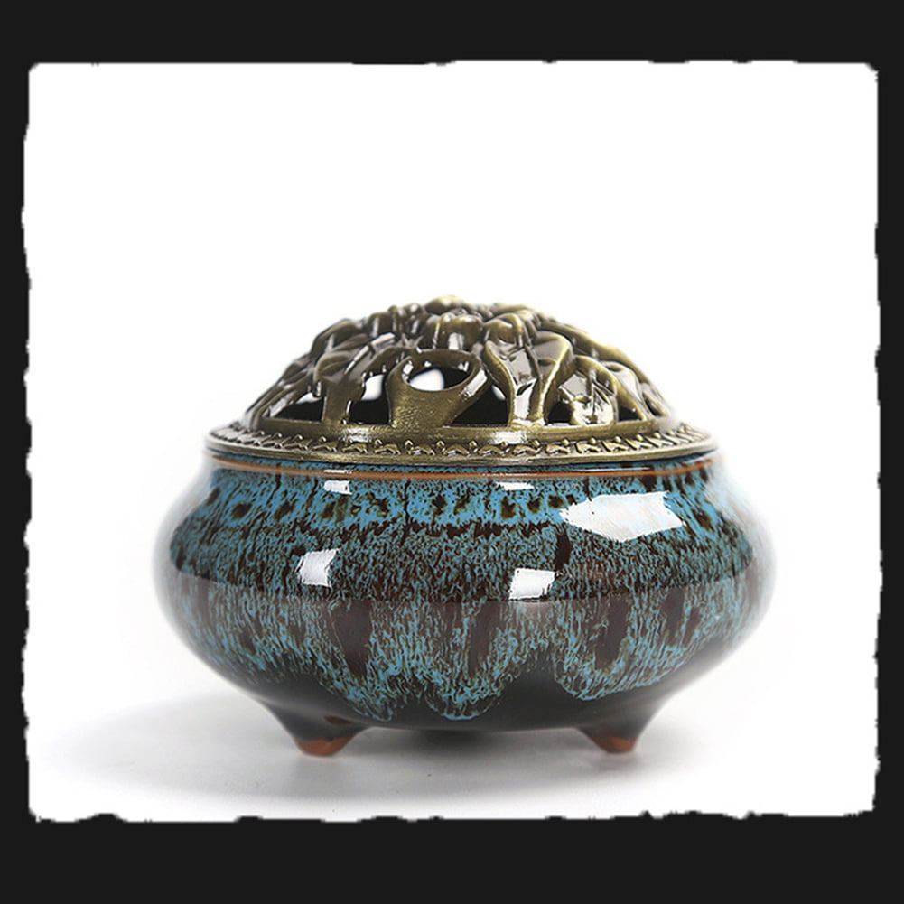 JW_ Exquisite Ceramic Incense Burner Holder Meditation Buddhist Zen Censer Dec 