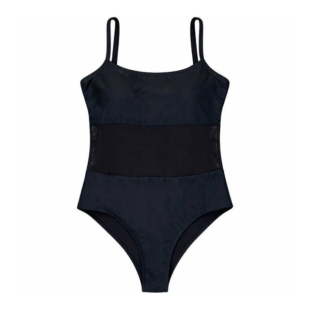 Traje de Baño Ocean Pacific para Mujer completo con Mesh en Vientre, Tirante Delgado Negro Talla M
