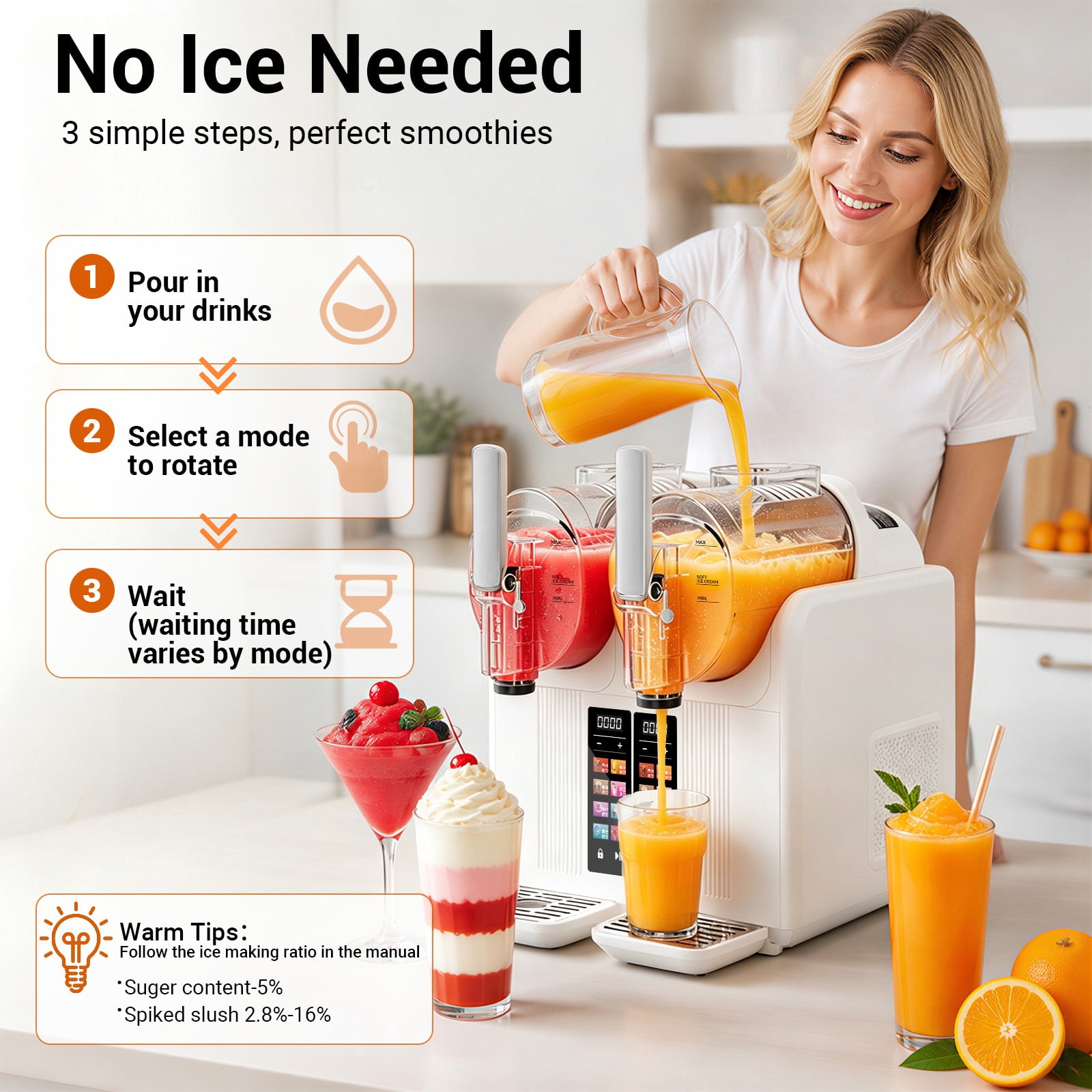 Slushie Machine, 68oz*2 Frozen Drink & Slushy Machine for Home, 5 Presets, No Ice Needed, Self Cleaning, Slushy Maker for Margaritas, Frappés, Milkshake, White