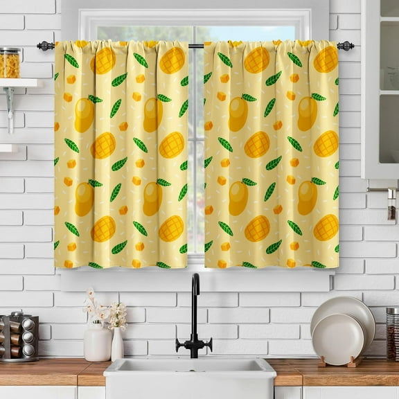 Tropical Fruit Mango Kitchen Curtains: Farmhouse Rustic Nature Fruit Short Cafe Curtains Decor for Living Dining Room Tier Curtains Art Printed Rod Pocket Window Drapes 36 Inch Length 2 Panels Set