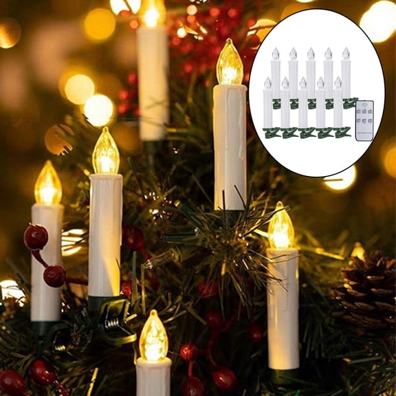 10 Pack LED Taper Candles Light, Battery Powered Flameless Candles with Clips for Halloween Chirstmas Tree Party Wedding Decor