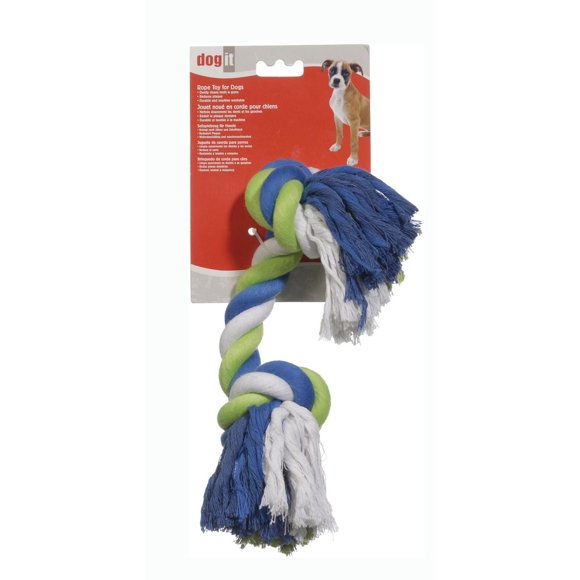 Os Dogit en corde de coton, bleu, vert lime et blanc, grand