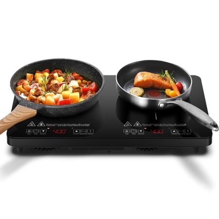 Aaobosi 1800W Portable Double Induction Cooktop, 2 Burner Electric Countertop Hot Plate with Timer & Child Lock, 18 Power Levels