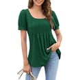 thumbnail image 3 of Women Summer Puff Short Sleeve T-Shirts Babydoll Tops Square Neck Pleated Flowy Trendy Tunic Casual Tops for Leggings, 3 of 4