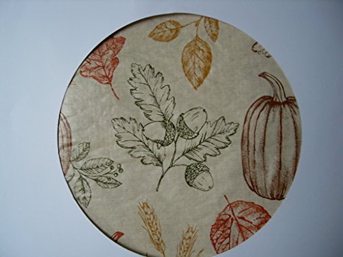 Autumn Sketches Leaves/Pumpkin/Wheat/Acorns Vinyl Flannel Bk Tablecloth Var Size 