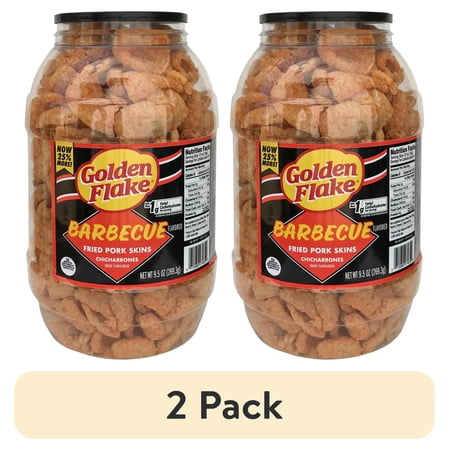 (2 pack) Golden Flake Barbecue Fried Pork Skins, 9.5 oz Barrel