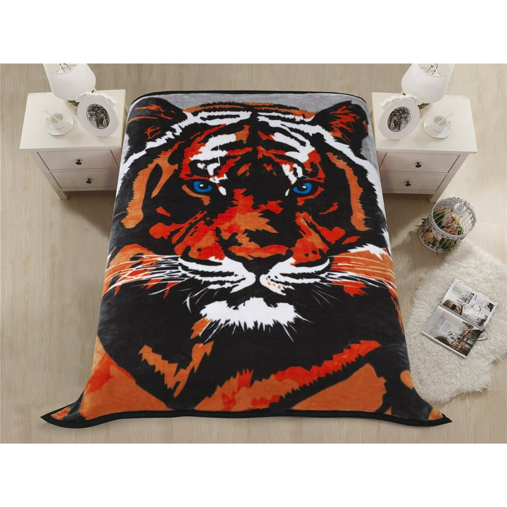 Premium Heavy Blanket Tiger Head with Double Layers Reversible Plush