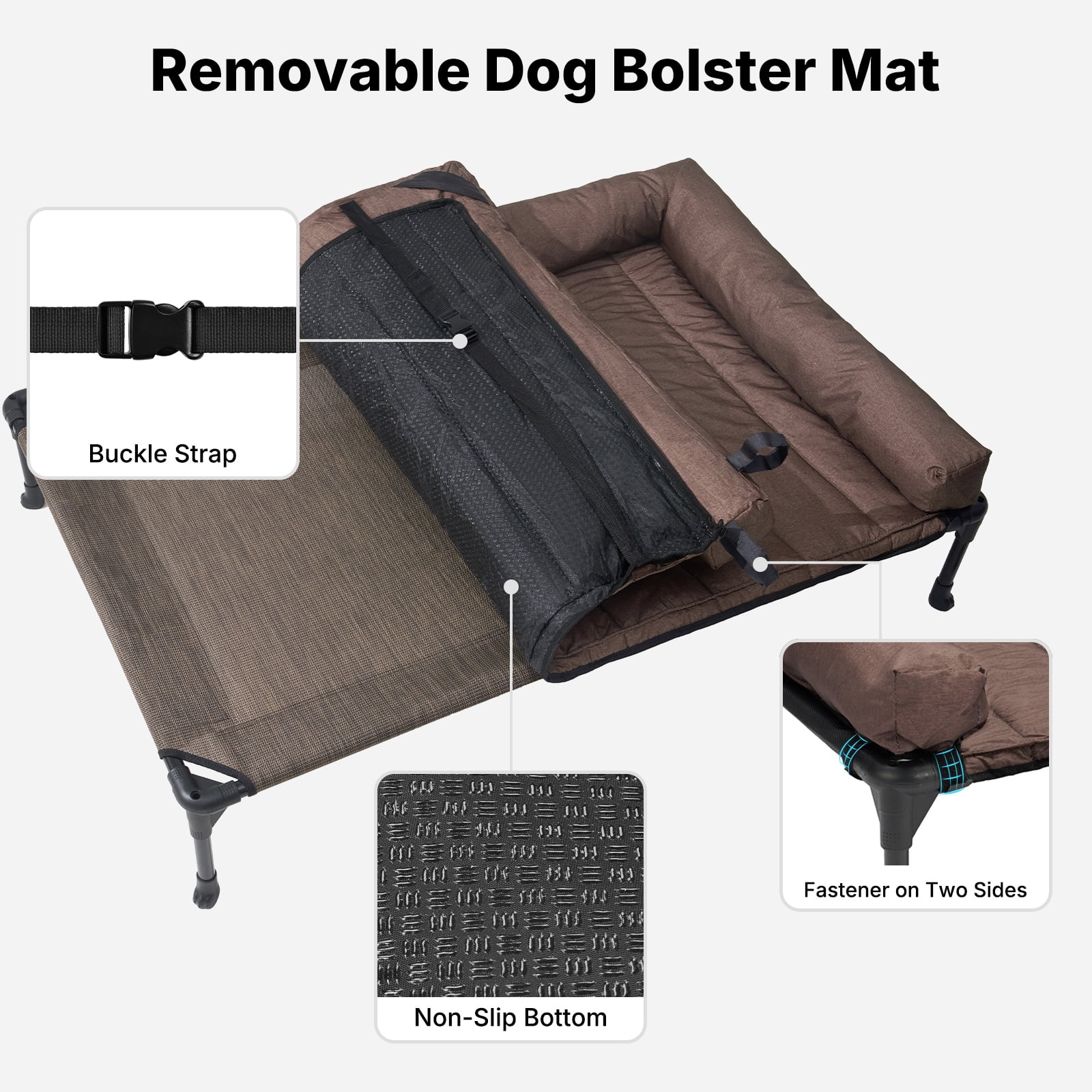 Veehoo Cooling Elevated Dog Bed + Waterproof Removable Pillow-Top Mat, 53 inches, Brown
