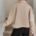 thumbnail image 6 of WTOBBY Women's Fashion Solid Color Baseball Jacket with Long Sleeve, High Neck, Drawstring Hem, and Pockets,Khaki S, 6 of 7