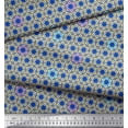 thumbnail image 2 of Soimoi Blue Japan Crepe Satin Fabric Octagon Art Geometric Print Sewing Fabric Yard 42 Inch Wide, 2 of 3