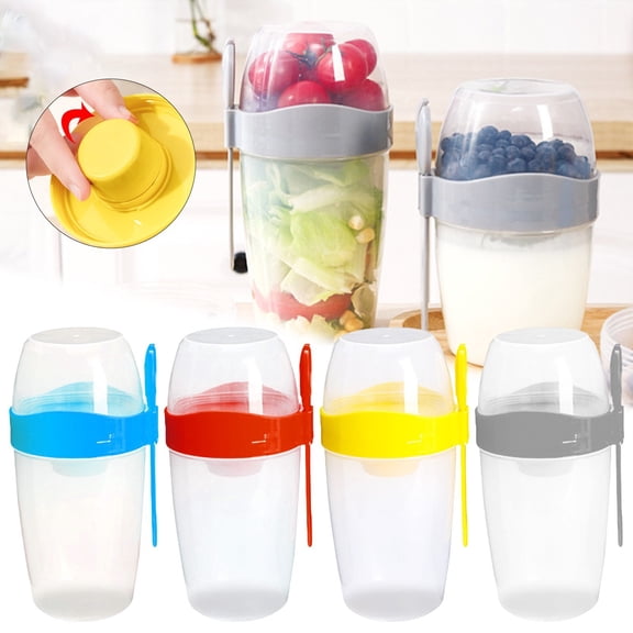 Leakproof Salad Jar TASTAN Double-Layer Leakproof Salad Cup - Large Capacity Overnight Oats Container with Dressing Compartment & Included Spoon, Portable Meal Prep Jar for Office Lunches, Red