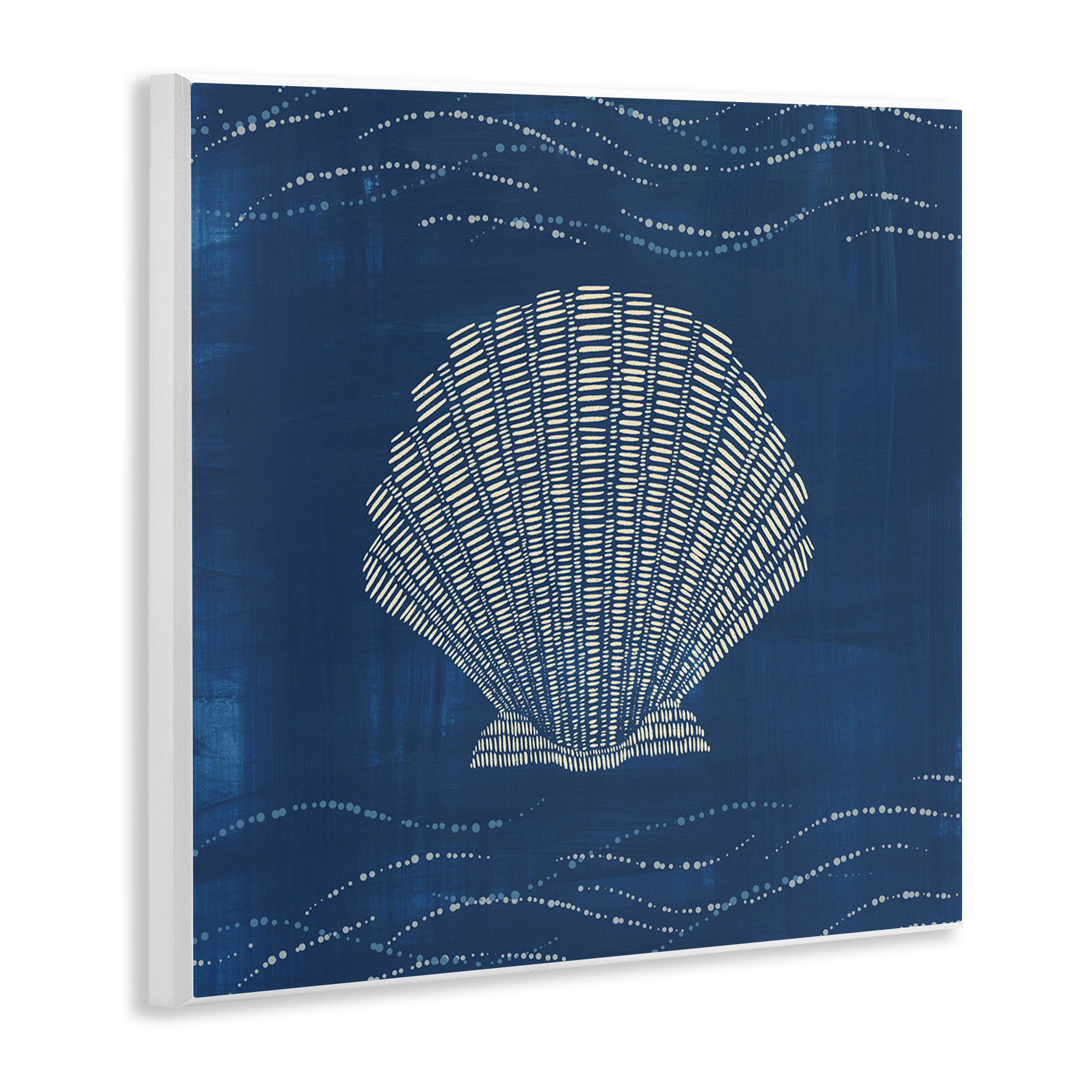 Stupell Industries Clam Shell on Blue Coastal Painting Unframed Art Print Wall Art, 12 x 12