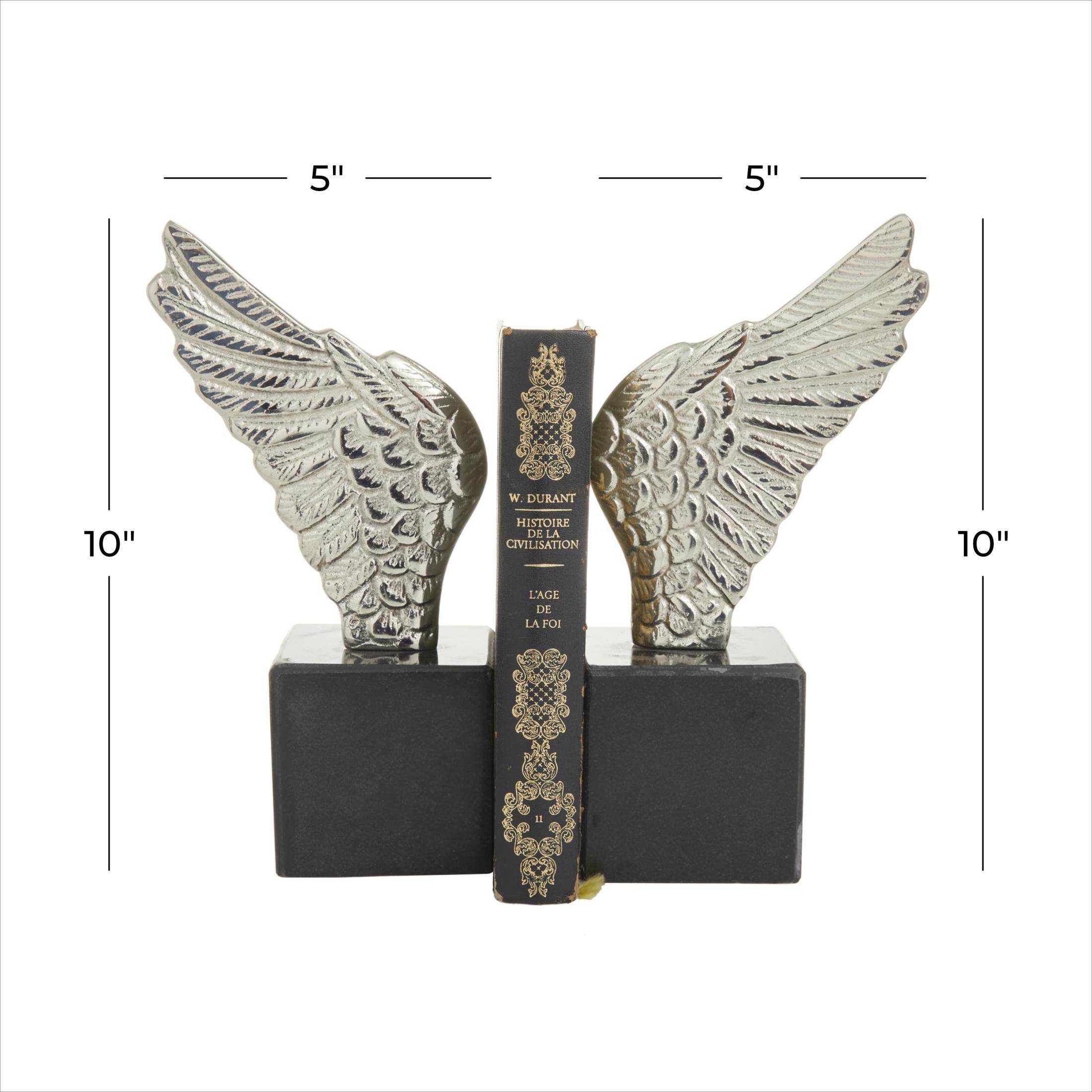 DecMode 5" Wings Bird Aluminum Metal Bookends with Marble Base (Set of 2)